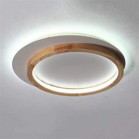 Lámpara de Techo LED Redonda Dimmable Plafón Madera Decorativa