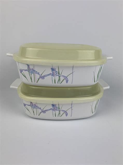 Corning Ware Shadow Iris A 1 B 1 Liter Casserole Dish W Plastic Lid