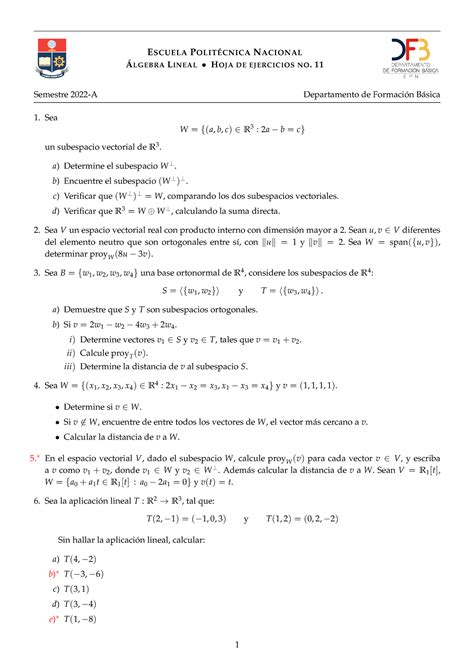 Algebra Ejercicios Escuela Polit Cnica Nacional Lgebra Lineal Hoja