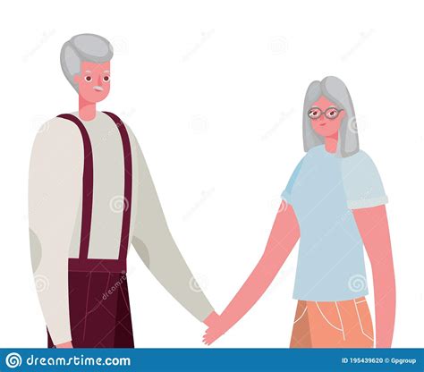 Senior Woman And Man Cartoons Holding Hands Vector Design Stock Vector