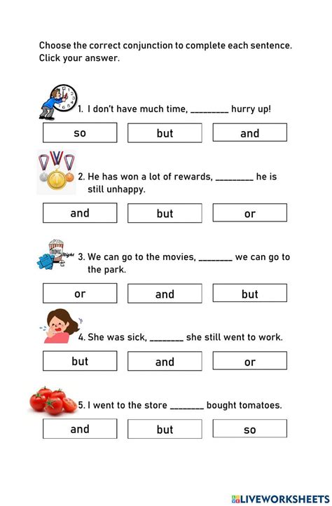 Conjunctions Grade 3 Online Exercise For Live Worksheets Worksheets Library