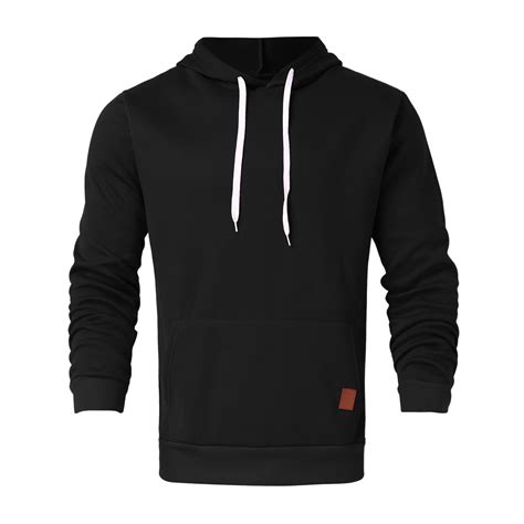 Mens Hoodie Solid Color Sweatshirt For Men Plush Pullover Hooded