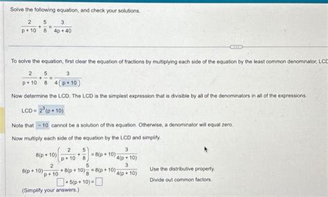 Solved Solve the following equation, and check your | Chegg.com