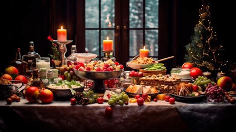 Premium Photo | Christmas table with candles snacks