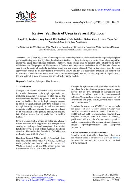 (PDF) Review: Synthesis of Urea in Several Methods 