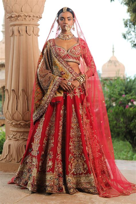 Buy Red Raw Silk Woven And Embroidered Rose Panelled Zari Work Lehenga