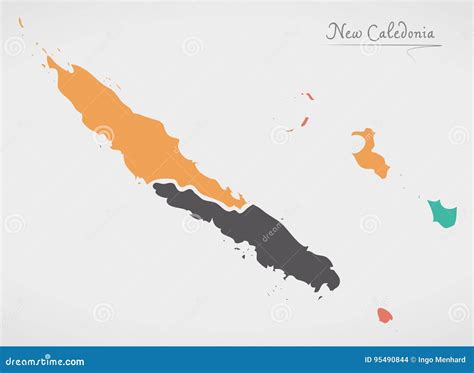 Mappa Della Nuova Caledonia Con Gli Stati E Le Forme Rotonde Moderne