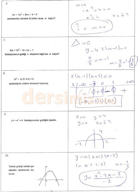 S N F Matematik Dersi D Nem Yaz L S Nav Sorular Ve Cevaplar