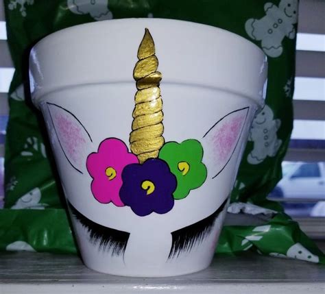 Ready To Ship Handpainted Unicorn 5 Clay Flower Pot Etsy Decorated