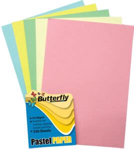 BUTTERFLY MIXED PAPER A4 PASTEL 80gsm 250s NOV040A Stationery