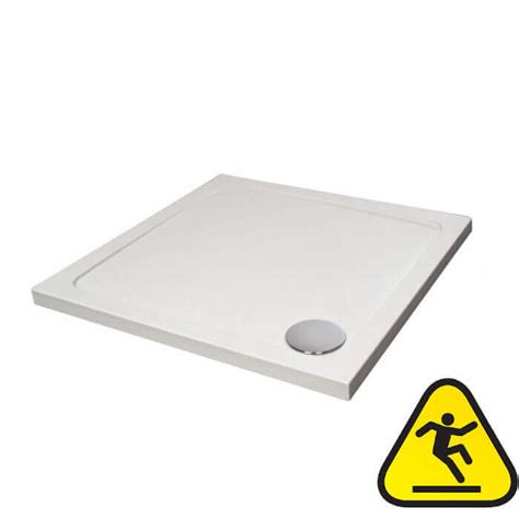 slimline anti slip square shower tray mm  mm  white
