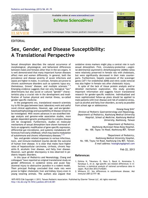 Pdf Sex Gender And Disease Susceptibility A Translational Perspective