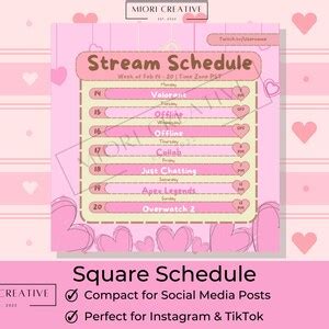 Heart Vtuber Schedule Template Pink Stream Schedule Template Twitch