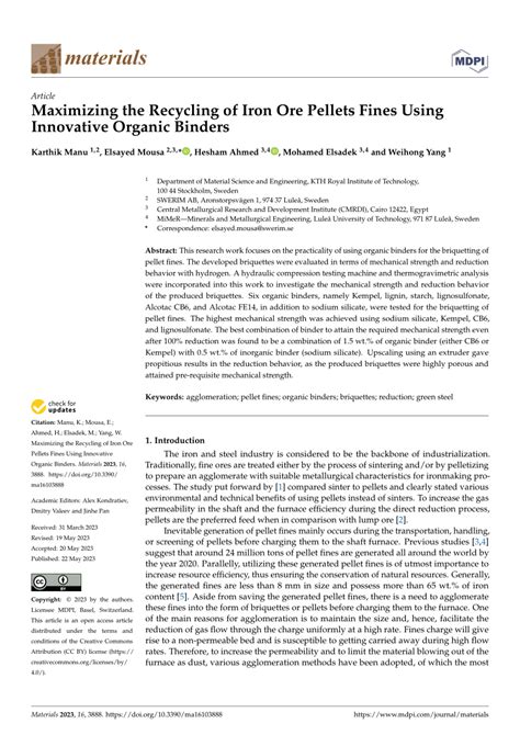 PDF Maximizing The Recycling Of Iron Ore Pellets Fines Using