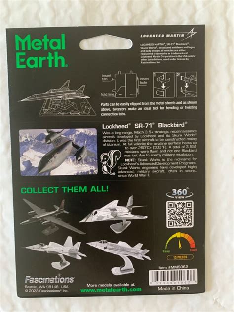 Metal Earth Military Sr 71 Blackbird 3d Laser Cut Steel Model Kit Free