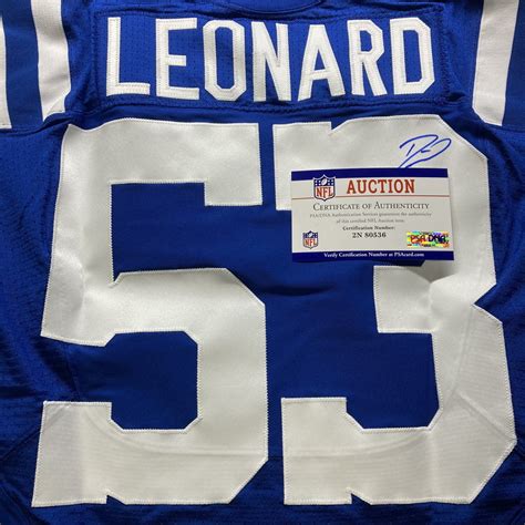 Nfl Auction Nfl Colts Darius Leonard Signed Authentic Jersey Size 42