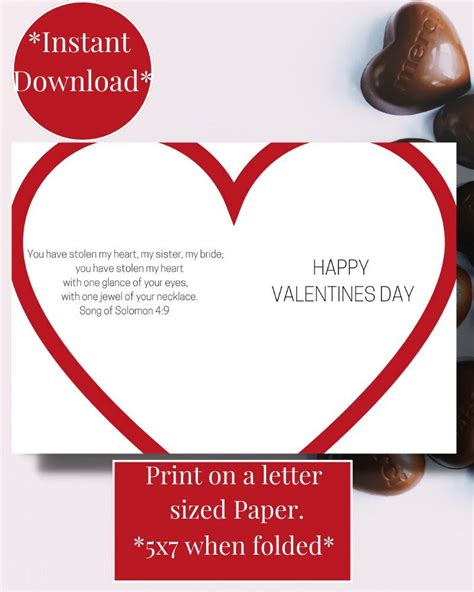 Printable Romantic Valentines Day Card For Her 5x7 Valentines Day Card