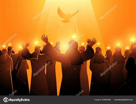 Biblical Vector Illustration Series Pentecost Also Called Whit Sunday Whitsunday Stock Vector By