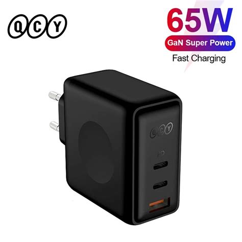 QCY 65W GaN Quick Charger 3 Port Type C USB Fast Charger PD QC Travel