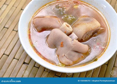 Boiled Spicy Pork Knuckle in Tom Yum Soup on Bowl Stock Photo - Image ...