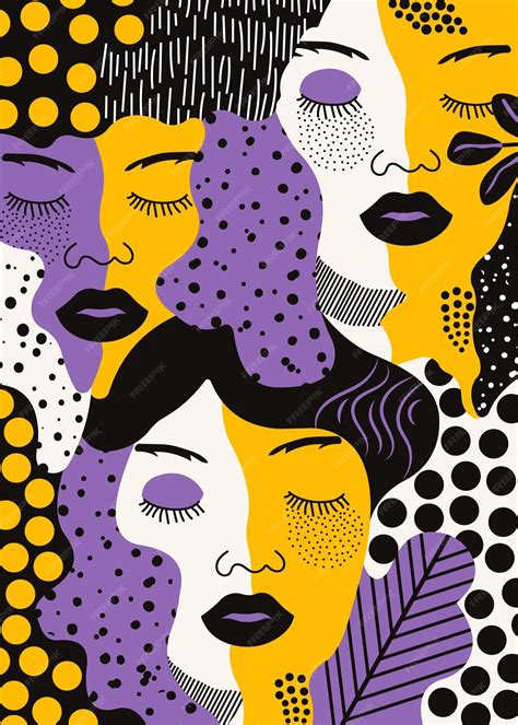 Premium Vector | Yellow and purple female faces pattern