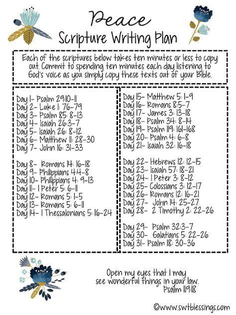 For A Month With Days Peace Scripture Writing Plan