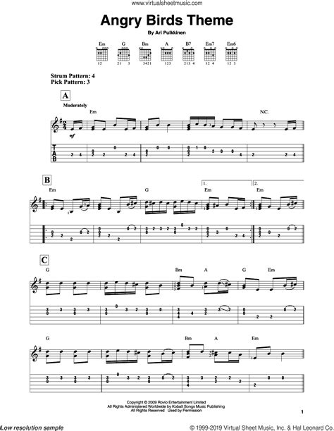 Angry Birds Theme Sheet Music For Guitar Solo Easy Tablature