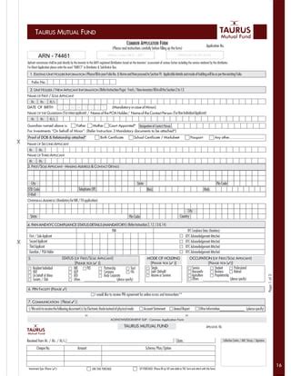 Taurus Mutual Fund Common Application Form With Kim Pdf