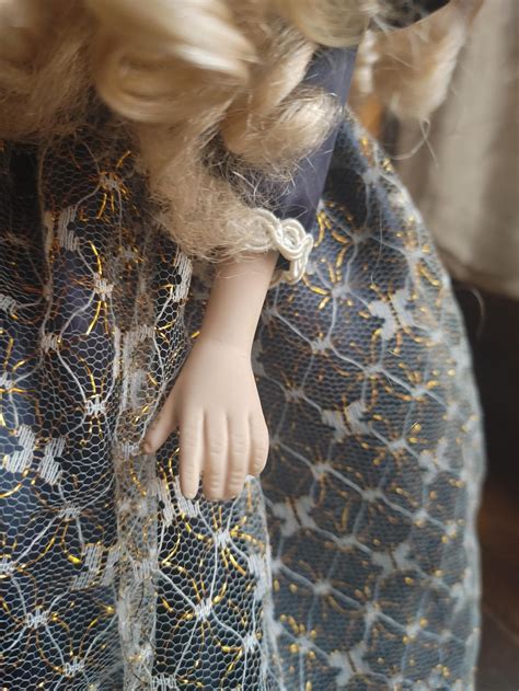 Porcelain Doll Blonde Hair Blue Eyes Black And Gold Dress Etsy