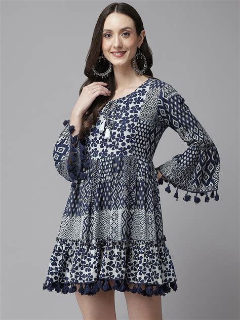 Navy Ethnic Motifs Dresses Buy Navy Ethnic Motifs Dresses Online In India