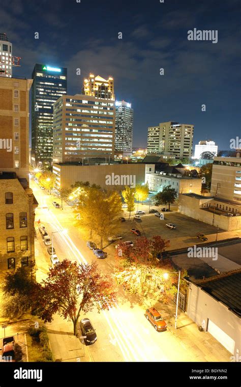 Birmingham, Al, Alabama, Downtown, skyline, evening, aerial Stock Photo ...