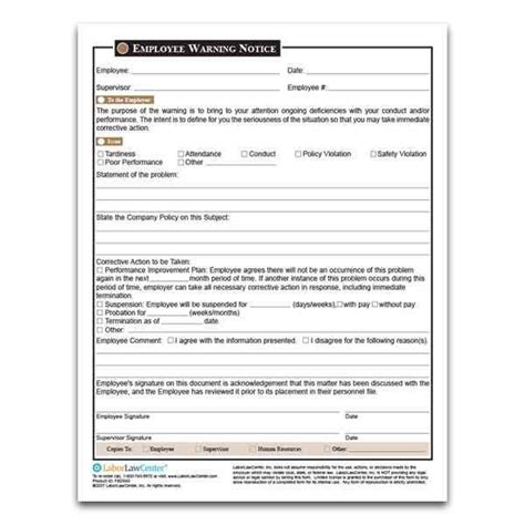 Employee Warning Notice Employee Warning Form