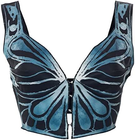 Frauen Sexy Schmetterling Crop Tank Top Hakenschnalle Verbundener V