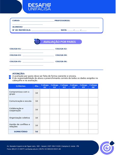 Avaliação Por Pares - MODELO AVALIAÇÃO POR PARES - PRESENCIAL | PDF