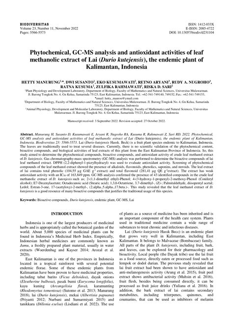 Pdf Phytochemical Gc Ms Analysis And Antioxidant Activities Of Leaf