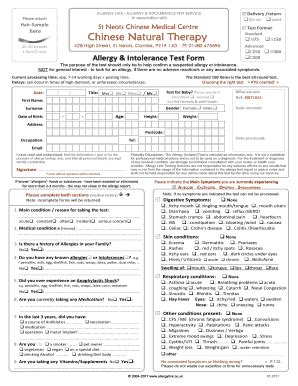 Fillable Online ALLERGY LINK ALLERGY INTOLERANCE TEST SERVICE Fax