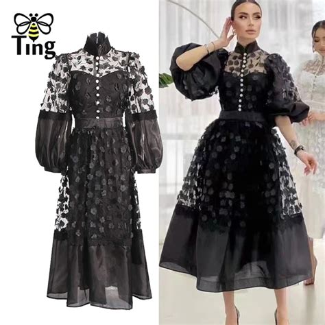 Tingfly Evening Party Dress New French Elegant Long Lantern Sleeve