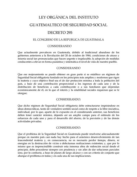 Ley Organica Del Instituto Guatemalteco De Seguridad Social LEY ORG