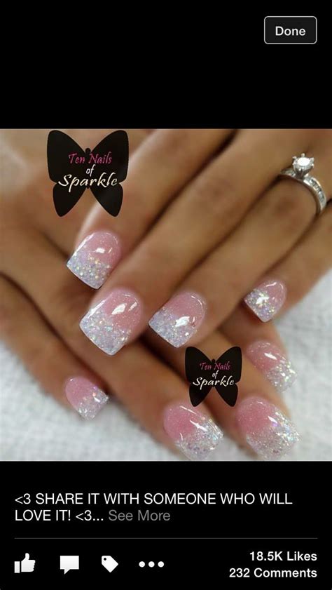 Fancy Nails Pink Nails Cute Nails Sparkly Ombre Nails White Sparkle