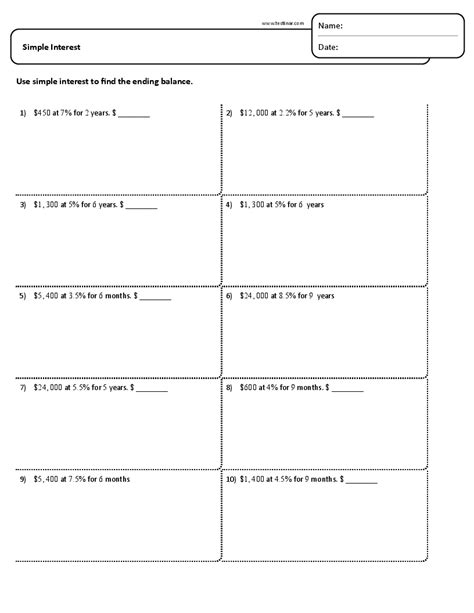 Simple Interest Worksheets