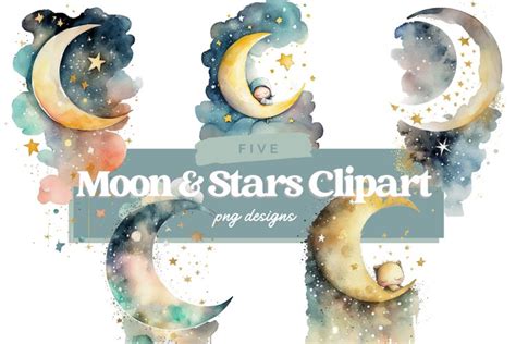 Watercolor Moon And Stars Clipart Moon And Stars Png