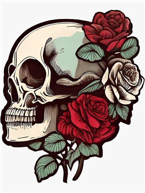 "Cool Goth Skull with Roses" Sticker for Sale by Lemon-y-Shark | Redbubble