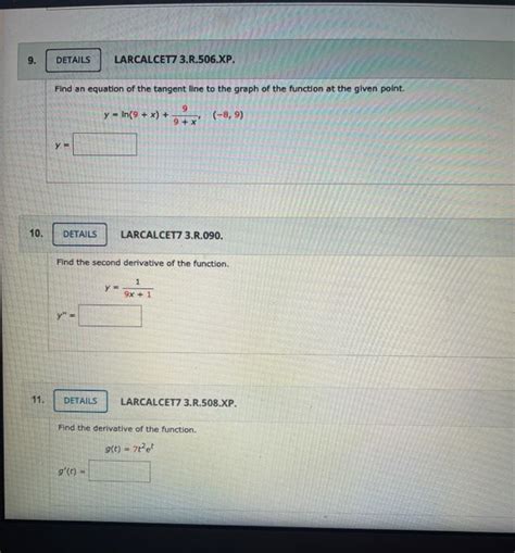 Solved 9 DETAILS LARCALCET7 3 R 506 XP Find An Equation Of Chegg