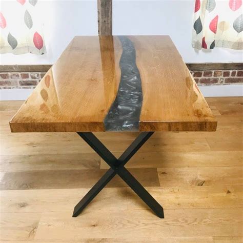 Hand Made Grey Epoxy Resin Oak Dining Table Industrial Etsy Uk