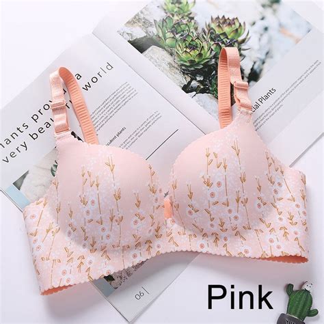 HLONK Floral Push Up Seamless Bra Sexy Lingerie Flower Print Gathered Bras One Piece Underwear