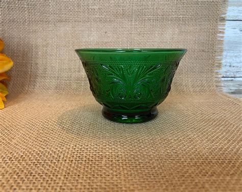 Anchor Hocking Sandwich Glass Forest Green Custard Cup One Available 2 3 8 Tall Etsy