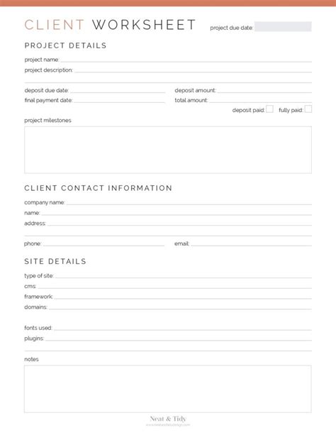 Client Worksheet Web Design Neat And Tidy Design