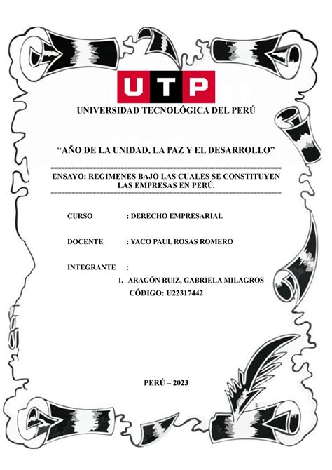 Tarea Academica 1 Derecho Empresarial UTP Studocu