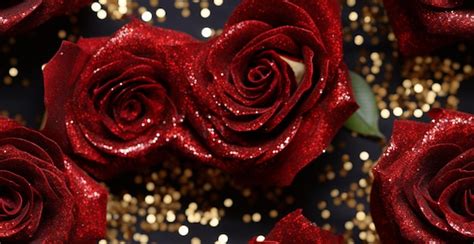 Premium AI Image There Are Many Red Roses With Gold Glitters On Them