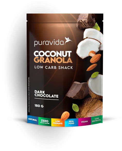 Coconut Granola Low Carb Dark Chocolate 180g Pura Vida Br Mercato Verde Loja De Produtos